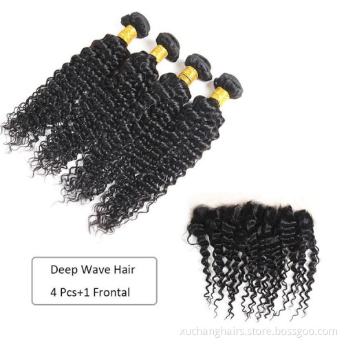 Bundles With Frontal Malaysian Human Hair weft With Closure Lace Frontal With Deep Weave remy hair extension hair Bundles vendor